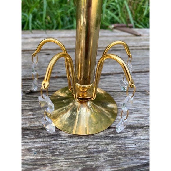 Vintage 1970s Small Brass Waterfall Crystal Candlestick Holders - Picture 8 of 11
